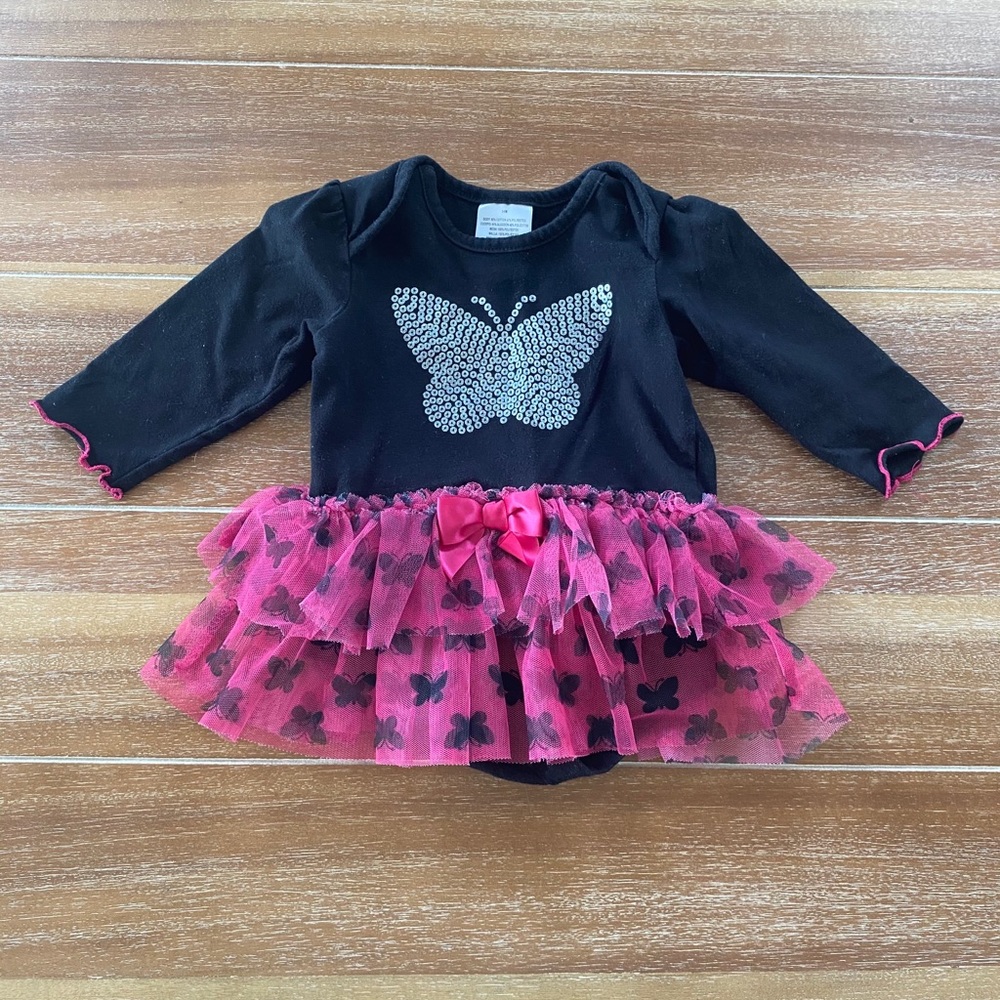 Black, pink and silver butterfly tutu onesie